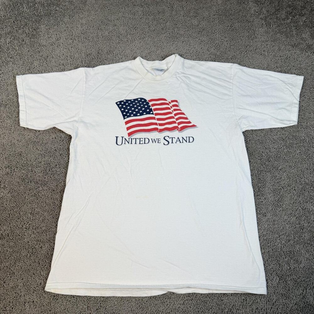 Vintage United We Stand Shirt Mens XL White American Flag Graphic Heavyweight
